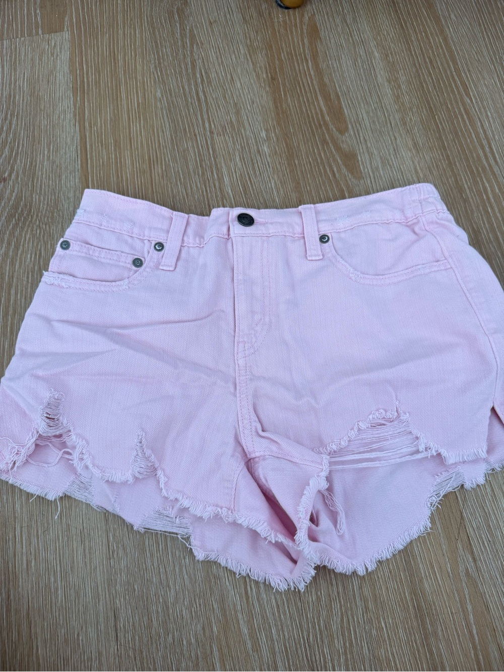 aerie Light Pink Distressed Scalloped Denim Shorts